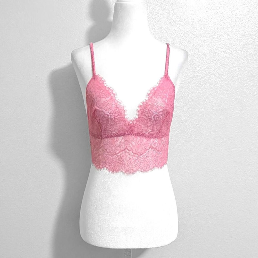 Victoria's Secret Pink Coquette Sheer Shimmery Floral Lace Bralette | Size M